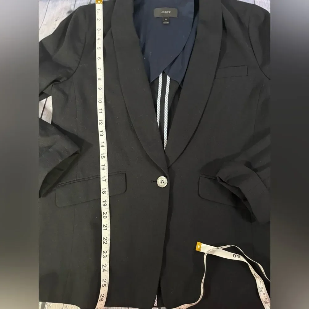 J Crew Black Classic Preppy Career Cotton Linen Blend One Button Boxy Blazer 12